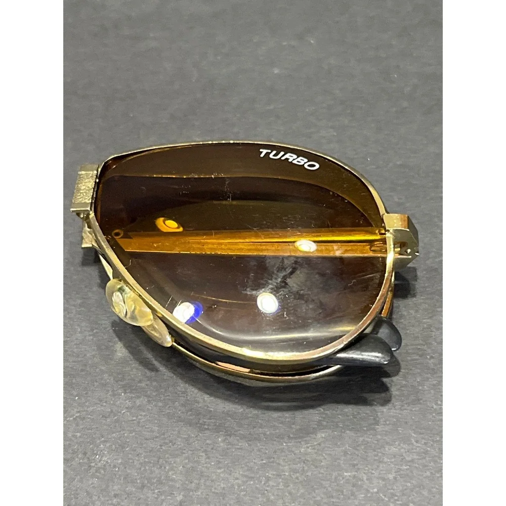 Vintage Turbo Folding Aviator Sunglasses Gold Tone Brown Gradient Lens with Case
